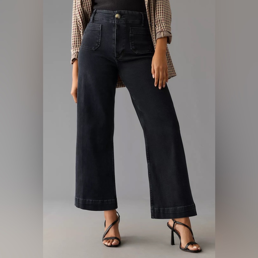 Anthropologie Maeve Colette Cropped Wide Leg Black Pant
